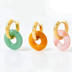 Boho & Mala Pink Stone Disk Gold Plated Earrings