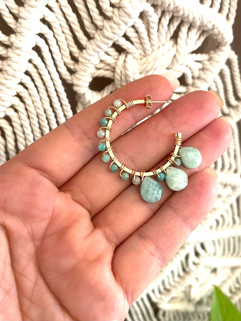 Boho & Mala Light Blue Stone Hoop Earrings
