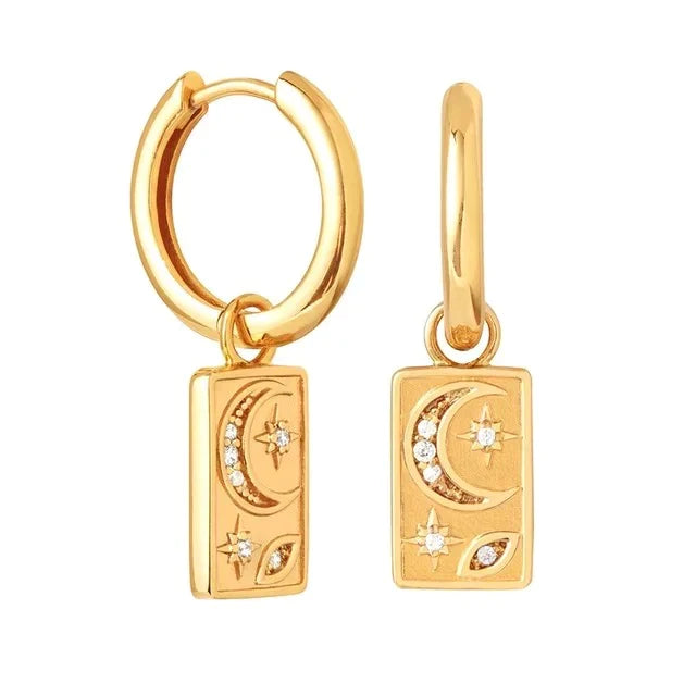 Boho & Mala Star & Moon Huggies 18k Gold Plated Hoop Earrings