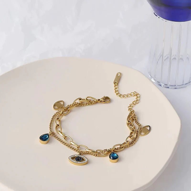 Boho & Mala Evil Eye Gold Bracelet
