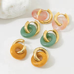 Boho & Mala Pink Stone Disk Gold Plated Earrings