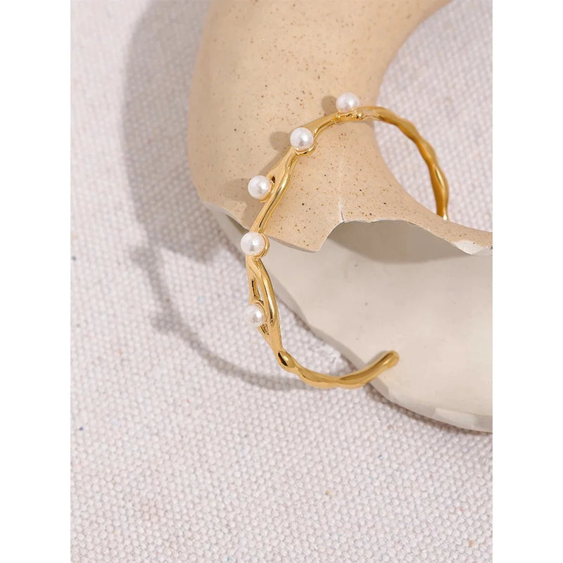 Boho & Mala Pearl Gold Cuff Bracelet