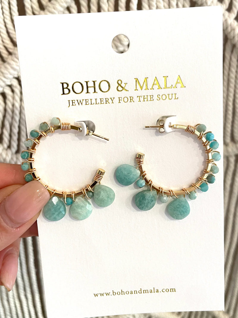 Boho & Mala Light Blue Stone Hoop Earrings