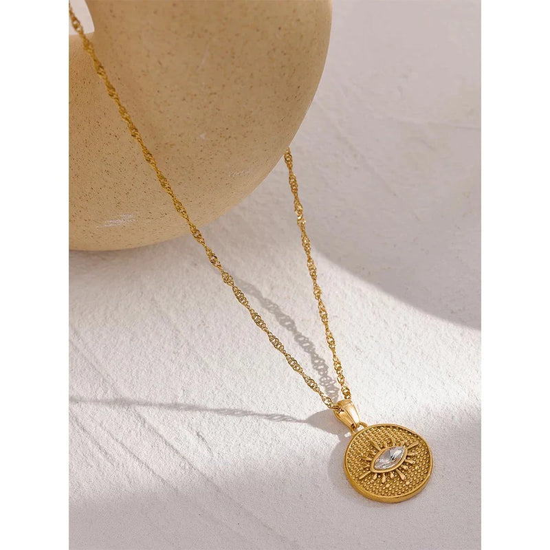Boho & Mala 18k Gold / Stainless Steel Zircon Eye Pendant Necklace