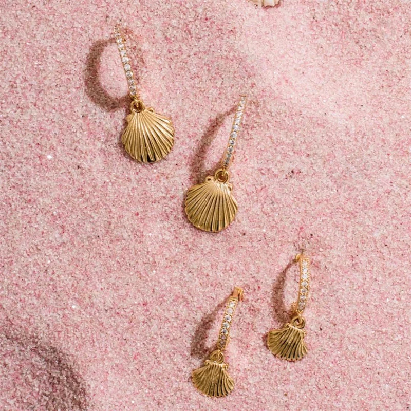 Boho & Mala Shell Huggies 18k Gold Plated Hoop Earrings