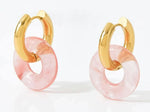 Boho & Mala Pink Stone Disk Gold Plated Earrings