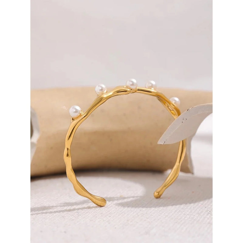 Boho & Mala Pearl Gold Cuff Bracelet