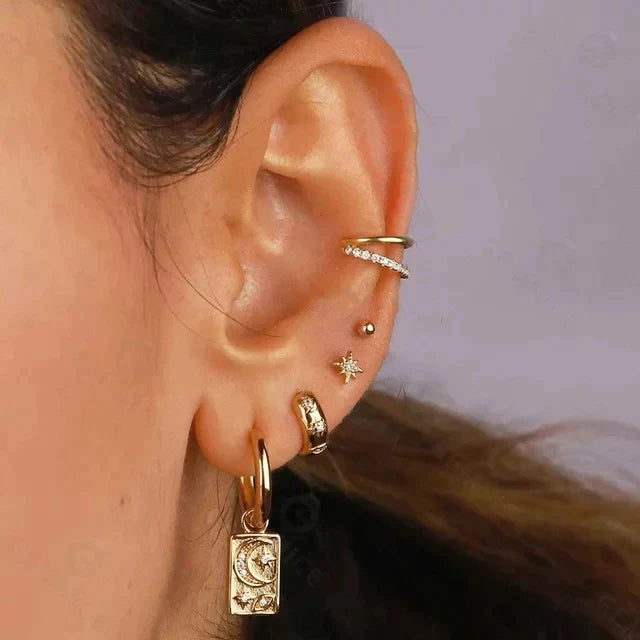 Boho & Mala Star & Moon Huggies 18k Gold Plated Hoop Earrings