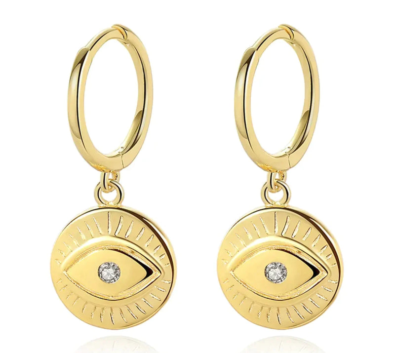 Boho & Mala Huggies Eye Earrings - Gold