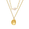 Boho & Mala Double Layered 18k Gold Plated / Stainless Steel Freshwater Pearl Necklace