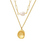 Boho & Mala Double Layered 18k Gold Plated / Stainless Steel Freshwater Pearl Necklace