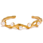 Boho & Mala Pearl Gold Cuff Bracelet