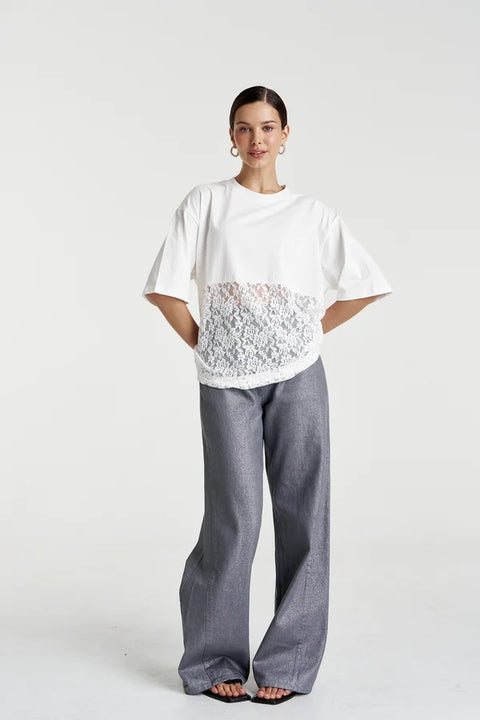 LACE PANEL TEE-LILY WHITE BY SUMMI SUMMI