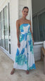 FLORAL STRAPLESS JUMPSUIT - BLUE/WHITE