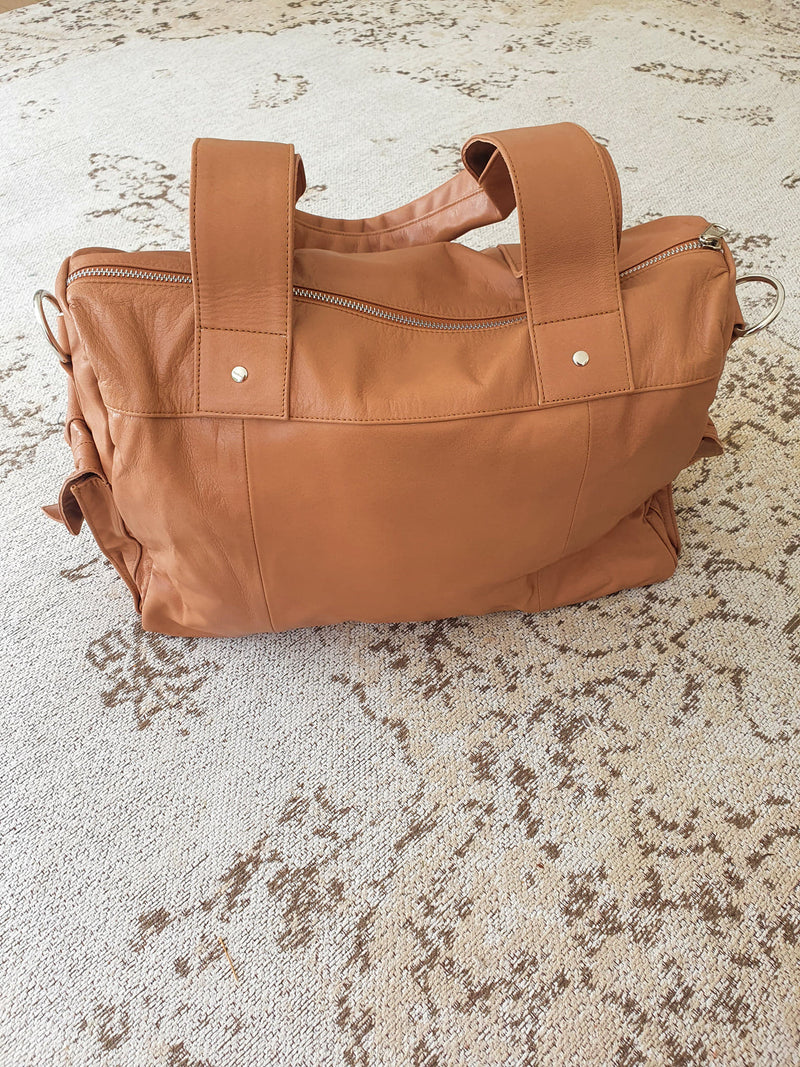Mika Leather Overnighter / Baby Bag - Tan