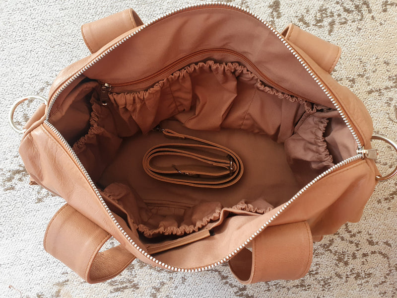 Mika Leather Overnighter / Baby Bag - Tan