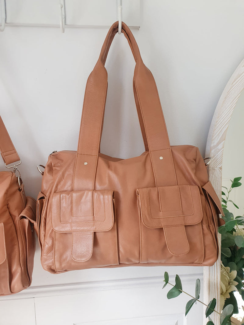 Mika Leather Overnighter / Baby Bag - Tan