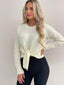MISSY TIE FRONT KNIT CROP - CREAM