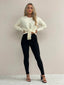 MISSY TIE FRONT KNIT CROP - CREAM